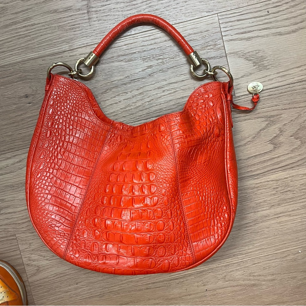 Brahmin Crocodile-Embossed Leather Hobo Bag